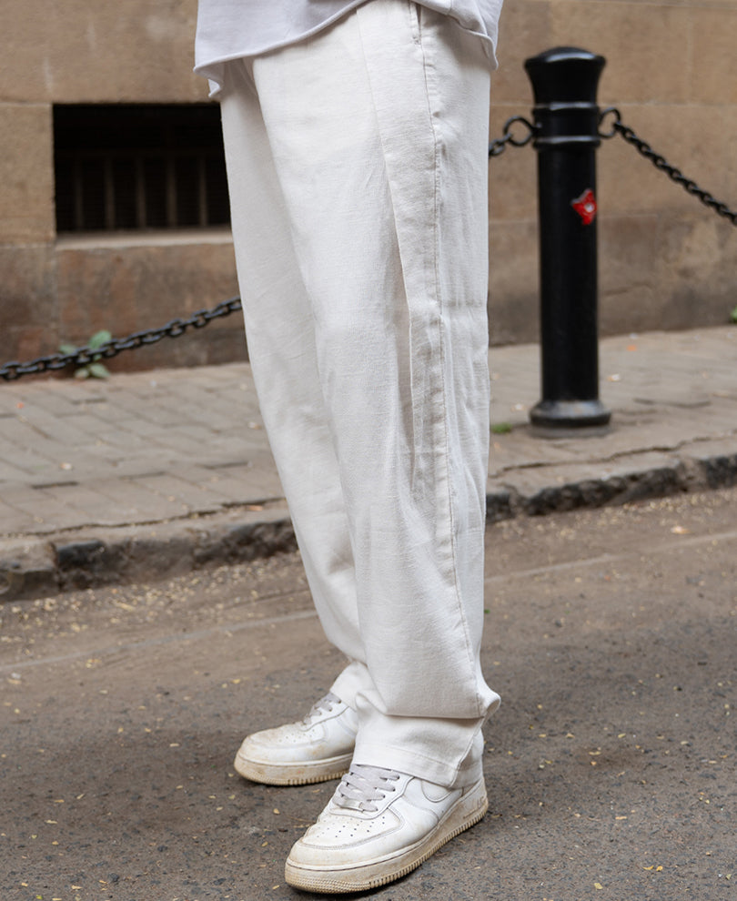 Light Beige Pleated Linen Pant.