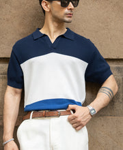 Blue Stripe Knit T-Shirt.