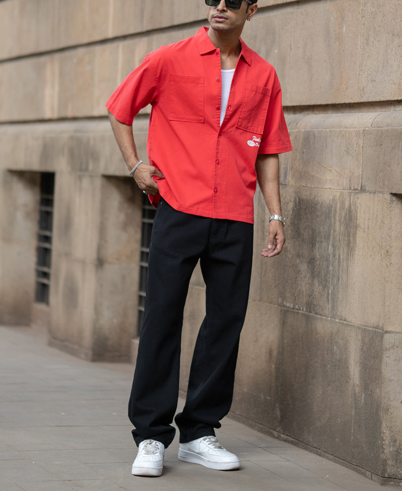 Red Printed Structure Shirt.