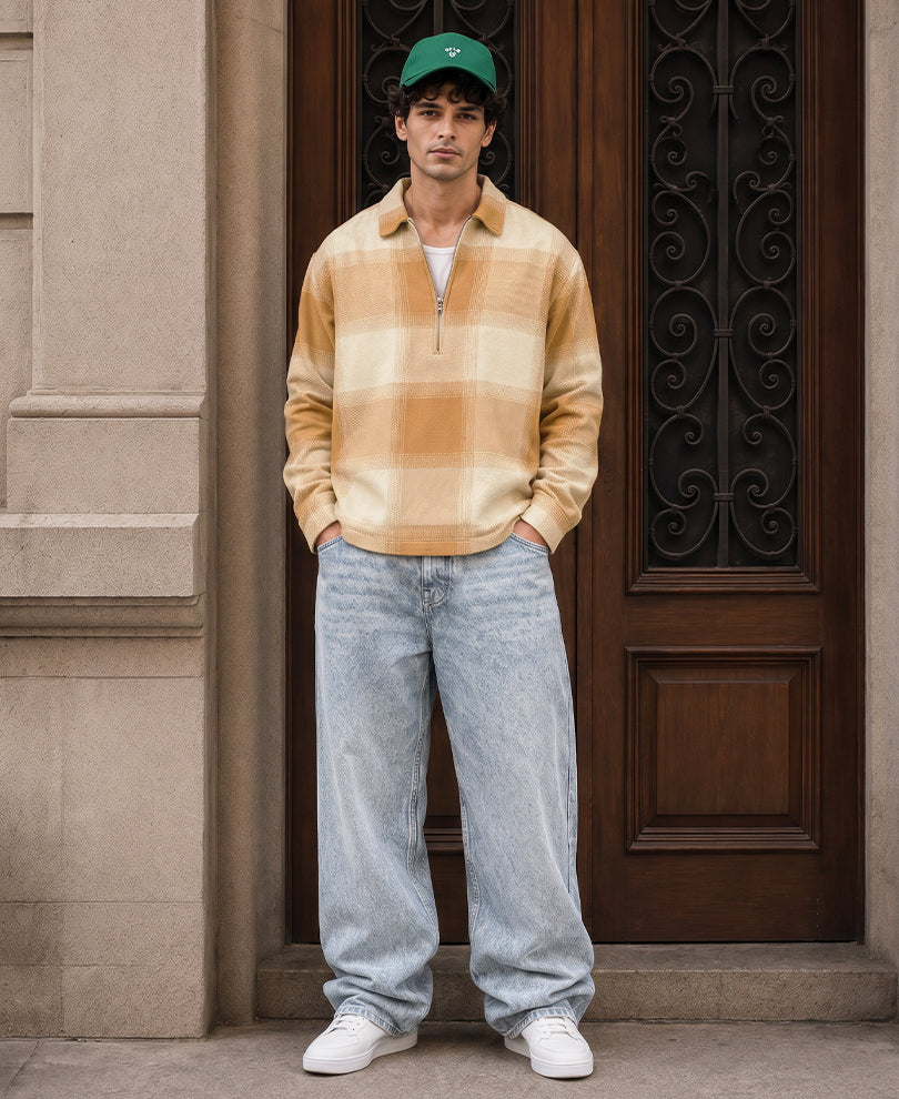 Beige Checks Zipper Shirt