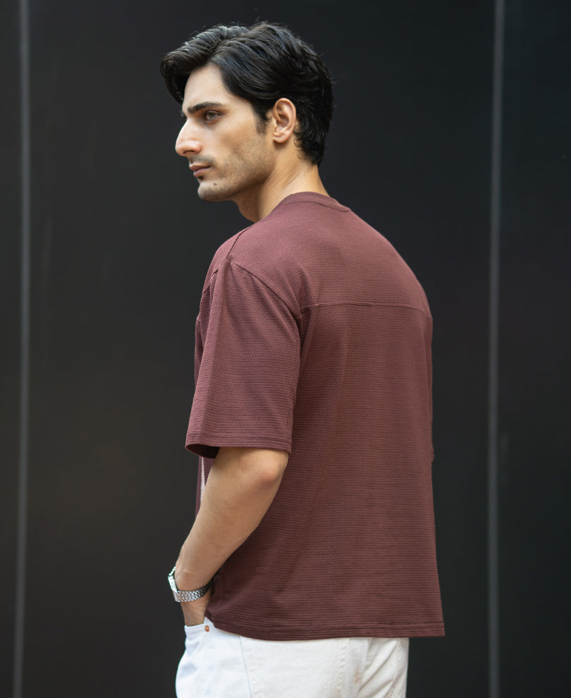 Brown Printed Structured T-Shirt