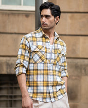 Yellow Checks Double Pocket Shirt.