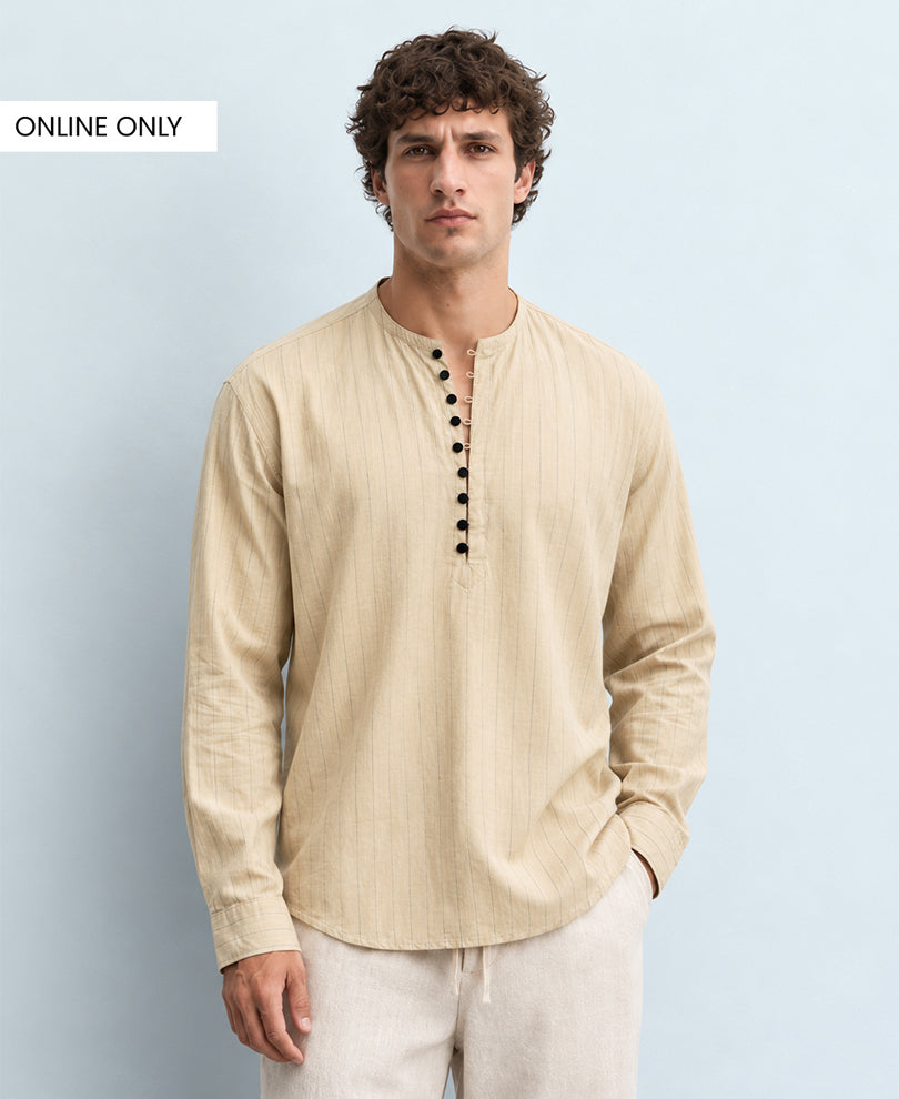 Beige Striped Kurta Shirt