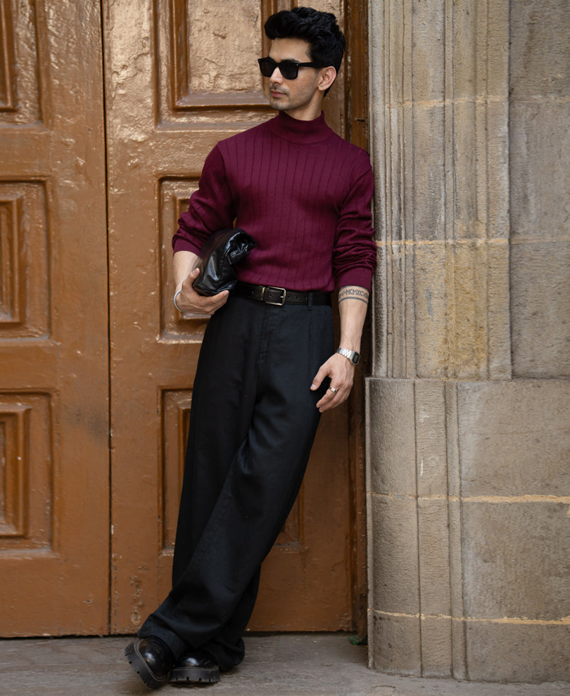 Wine High Neck Cotton Sweater 100% Cotton