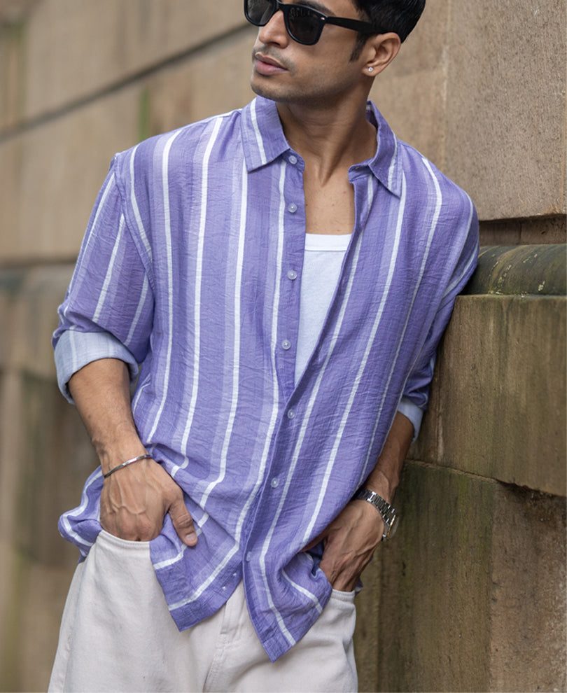 Lavender Stripe Print Shirt.