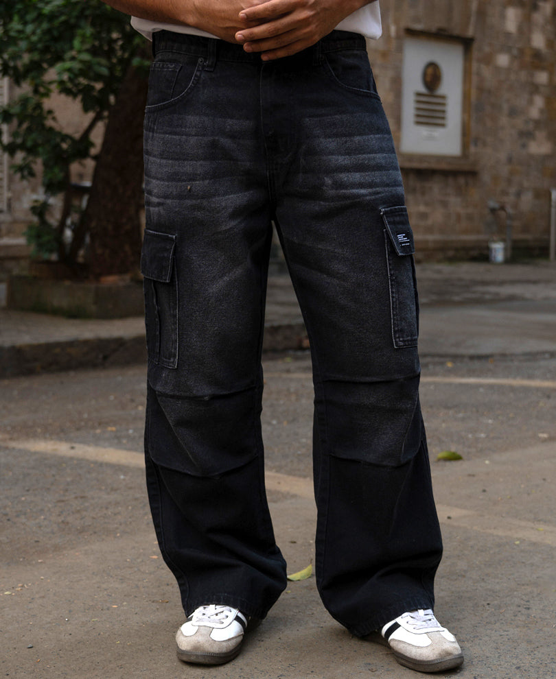 Black Washed Cargo Jeans.