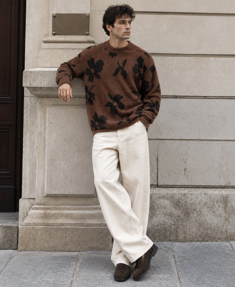 Brown Floral Fuzzy Sweater