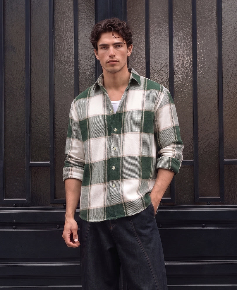 Green Structured Checks Shirt