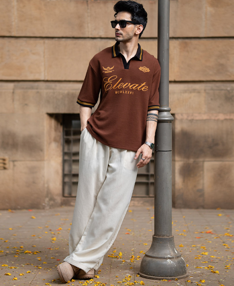 Tan Brown Embroidered T-Shirt