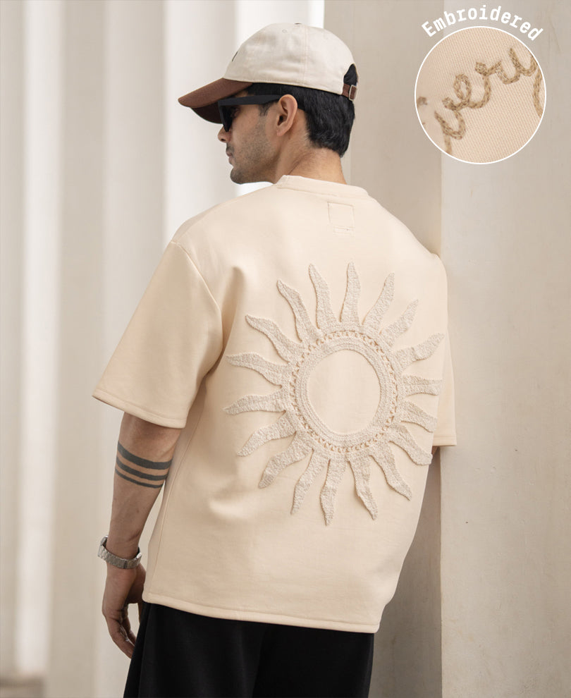 Cream Sun Patch Embroidered T-Shirt