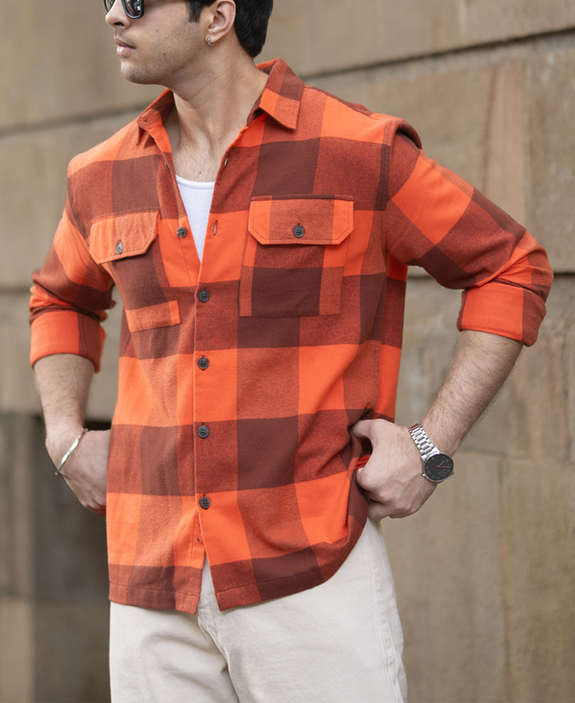 Rust Orange Checks Shirt.