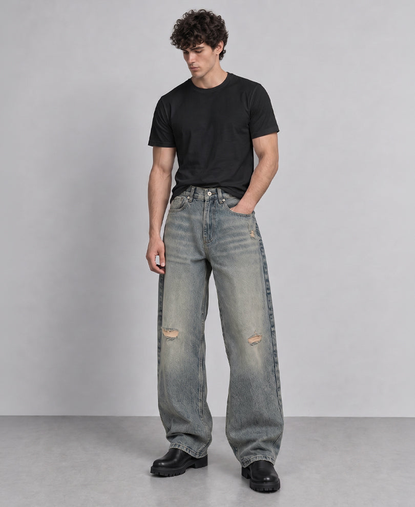 Tinted Blue Distressed Baggy Jeans