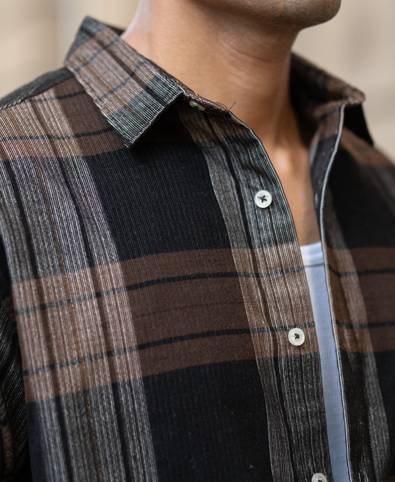 Brown Coudroy Checks Shirt.