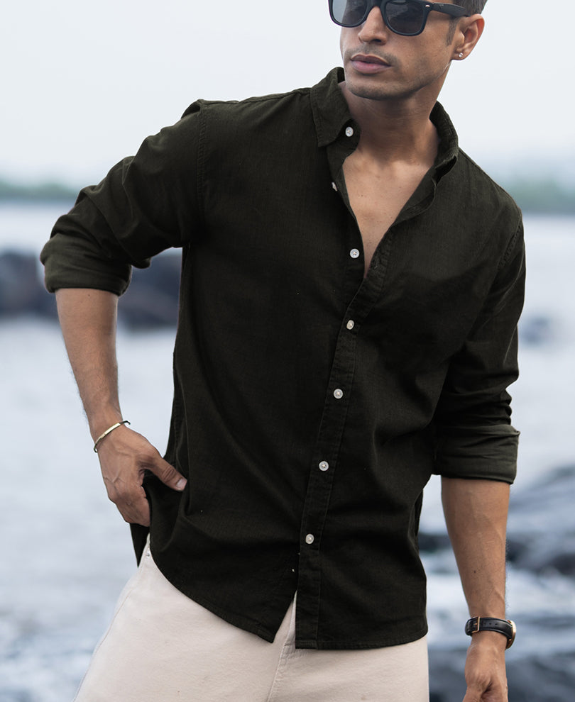 Dark Olive Corduroy Shirt 100% Cotton