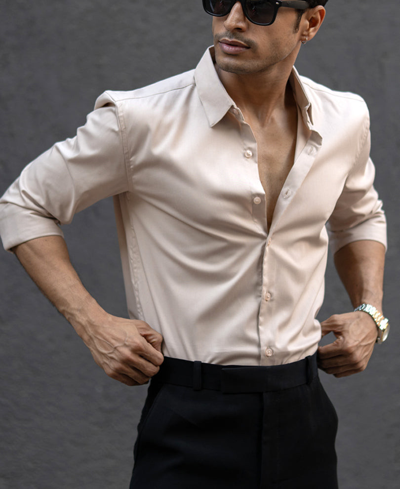 Beige Melange Stretch Shirt.