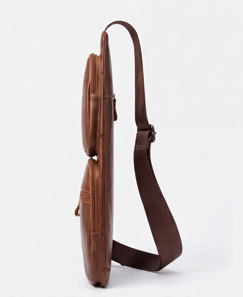 Tan Brown Multipockets Leather Bag