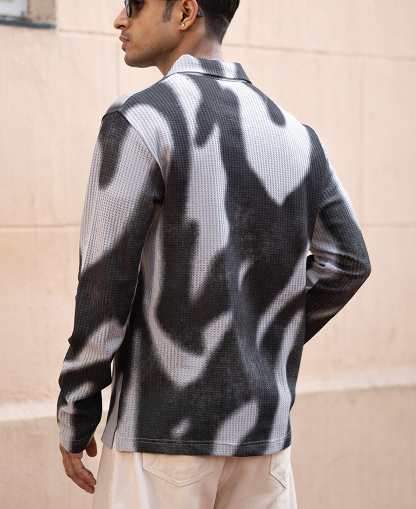Grey Printed Structure T-Shirt.