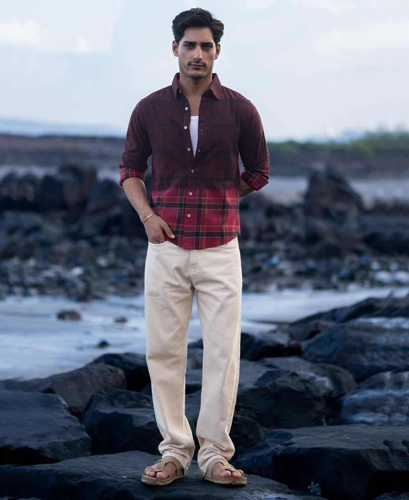 Wine Ombre Checks Shirt.