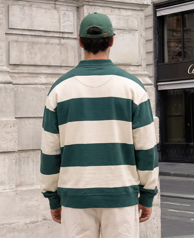 Pine Green Embroidered Stripe T-Shirt 100% Cotton
