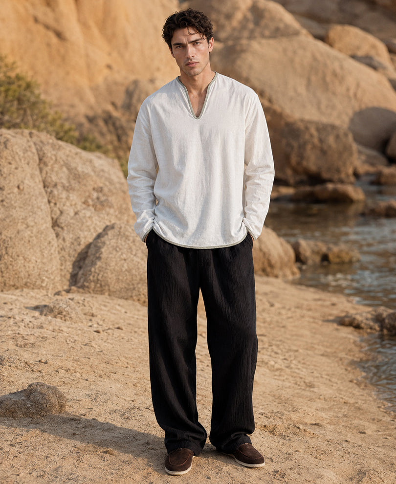 White Contrast Detail Kurta Shirt