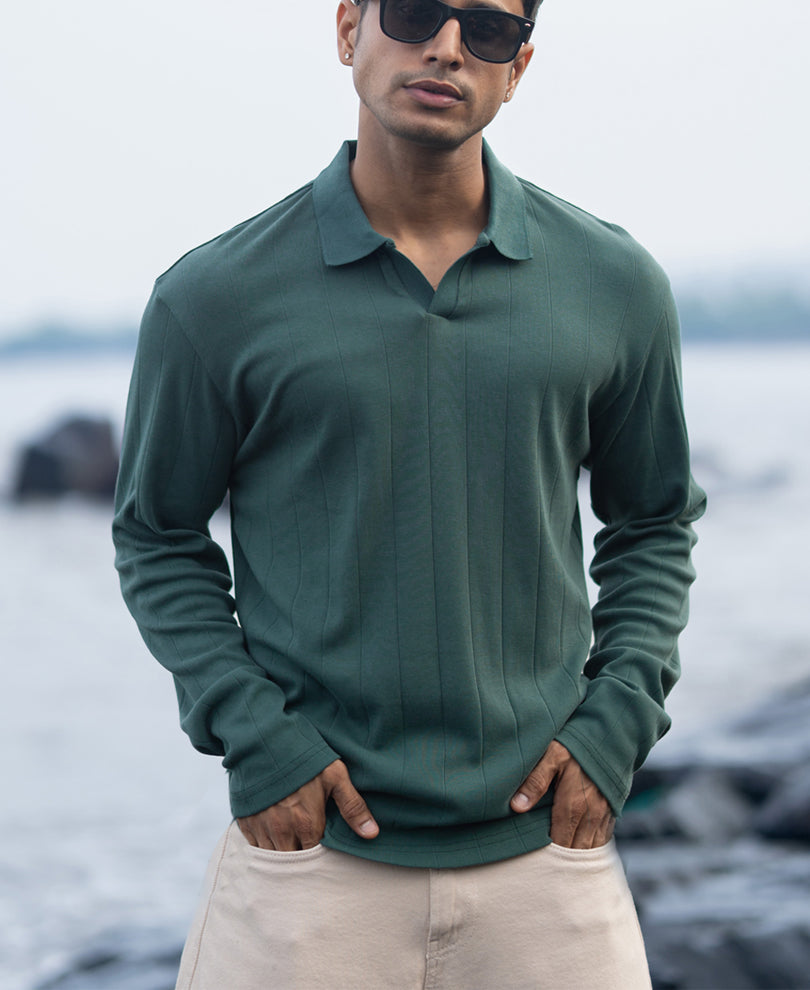 Green Regular Fit Full Sleeves T-Shirt.