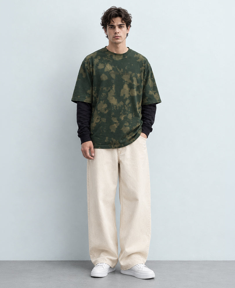 Olive Tie-Dye Print Doctor Sleeve T-Shirt 100% Cotton