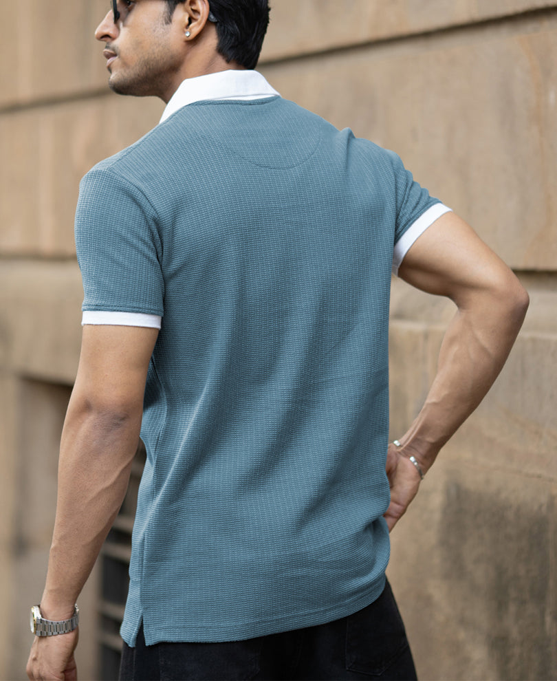 Grey Sky Zipper Neck T-Shirt.