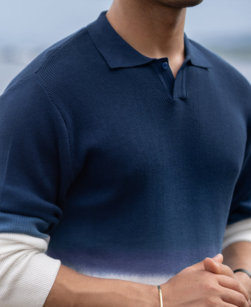 Dark Blue Knitted Ombre T-Shirt.