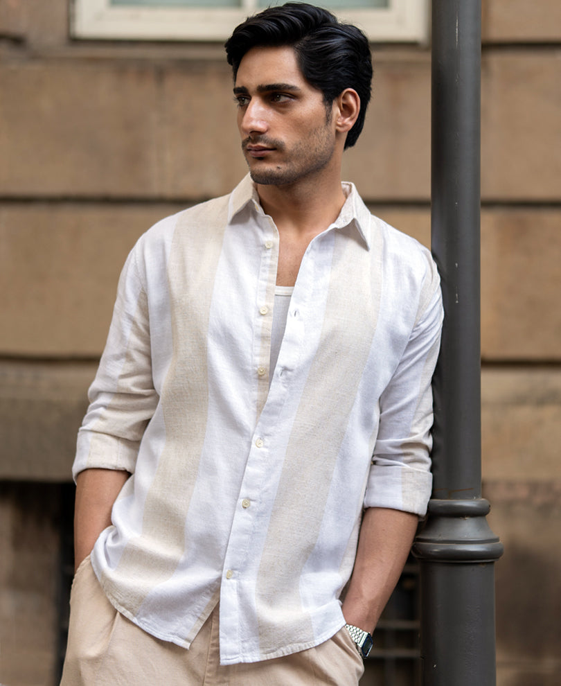 Natural & White Blend Stripe Shirt.