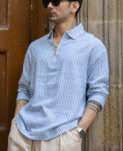 Blue Stripe Zipper Kurta Shirt.