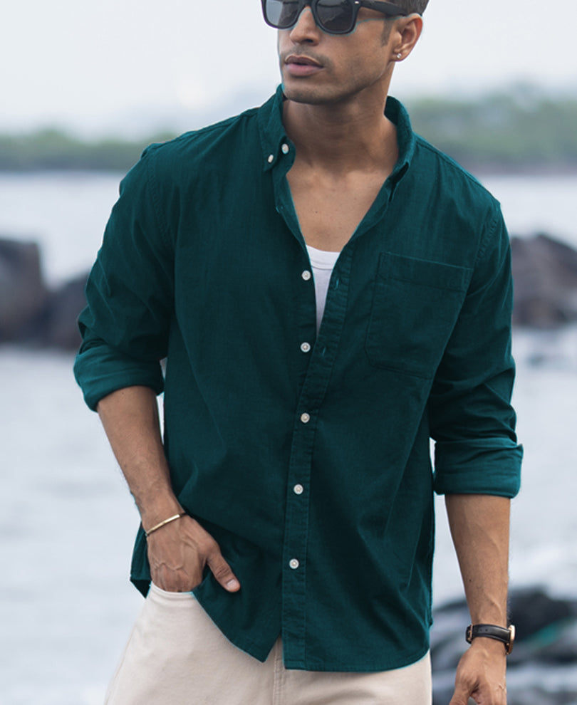 Dark Teal Corduroy Buttondown Shirt.