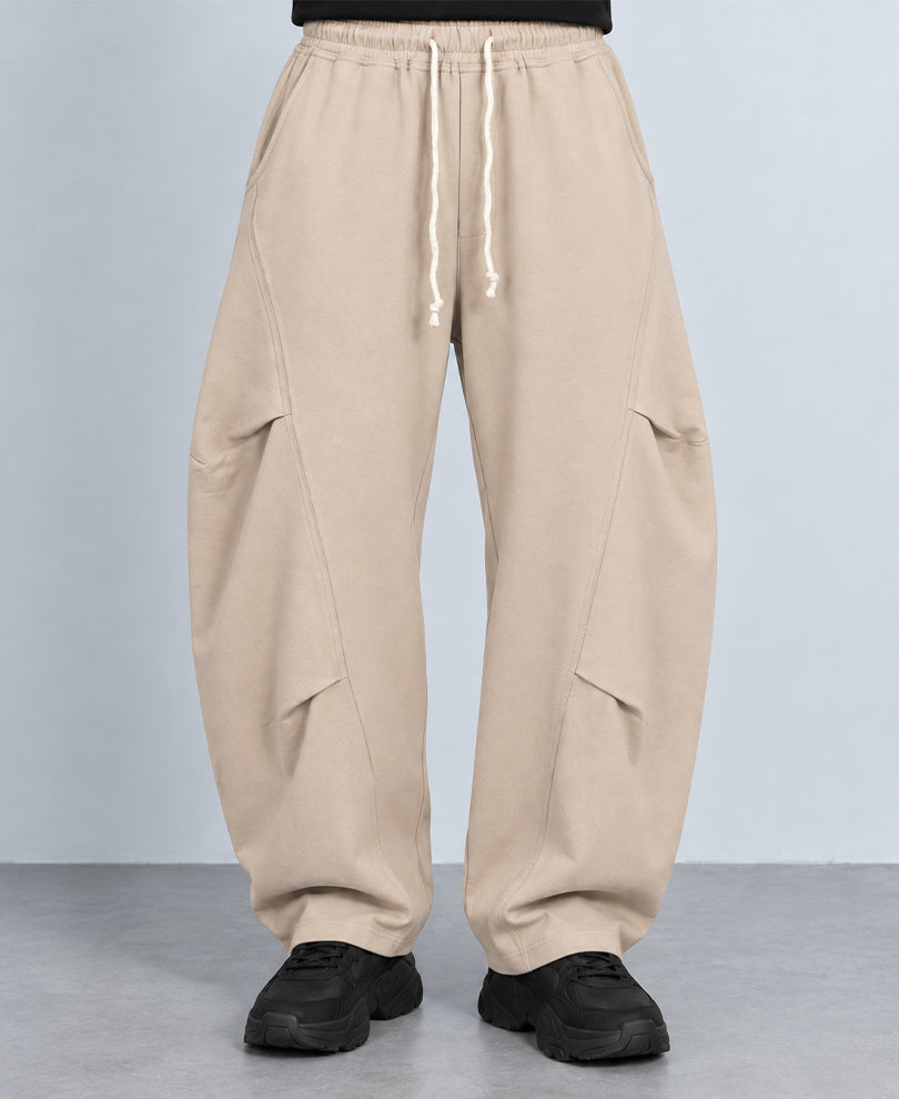 Beige Barrel Fit Paneled Trackpants