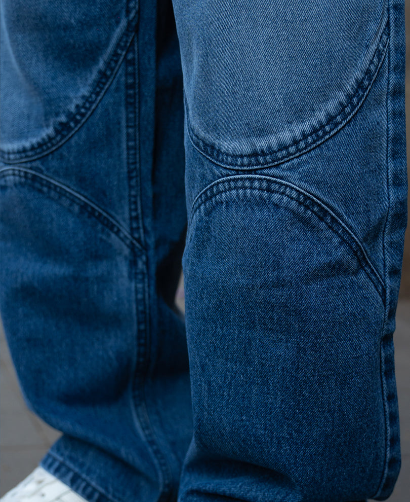 Mid Blue Washed Panel Jeans
