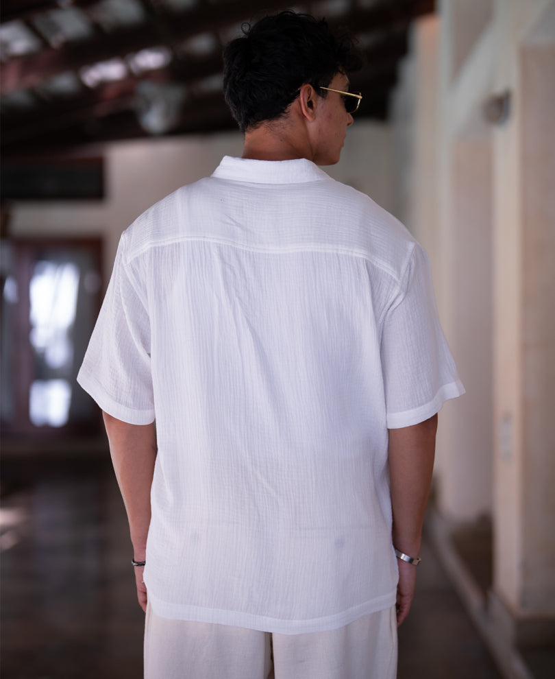 White Tangerine Print Shirt 100% Cotton