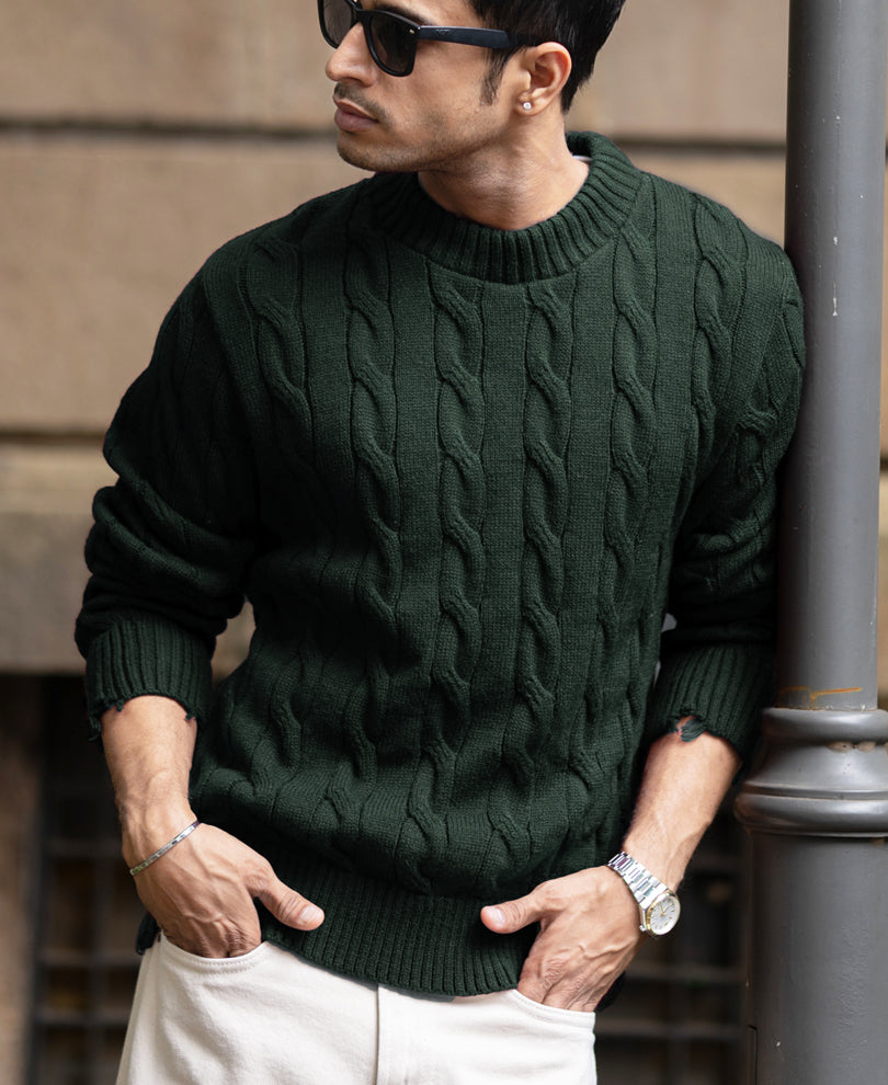 Pine Distressed Cable Knit T-Shirt.