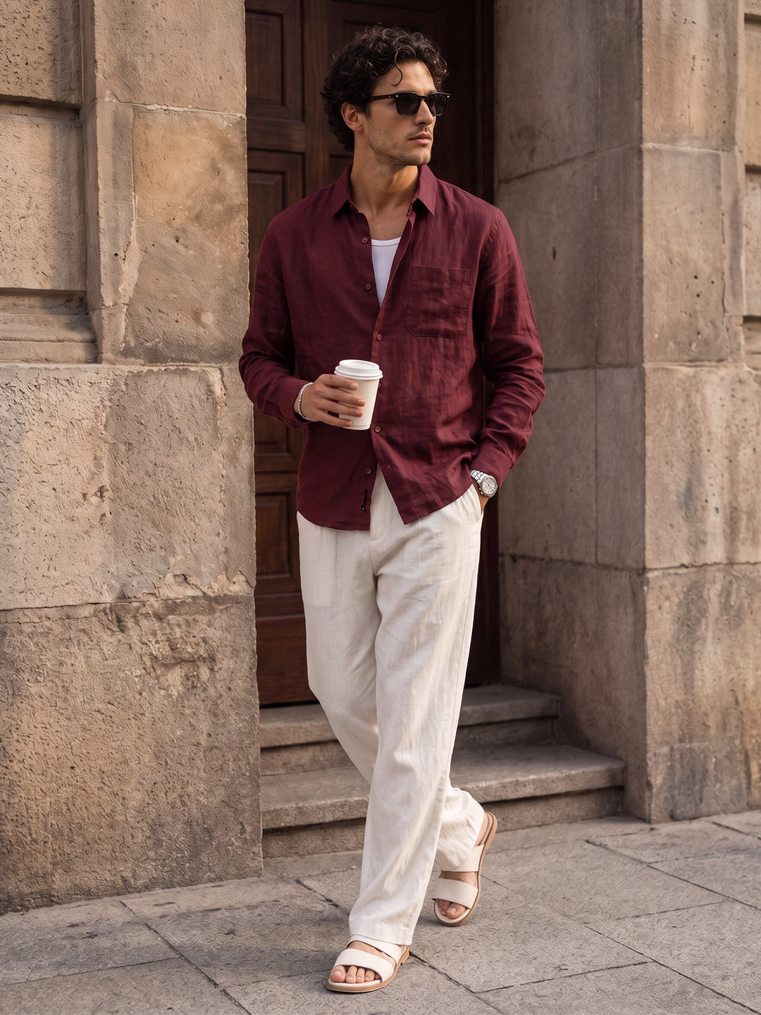 Wine 100% Linen Shirt