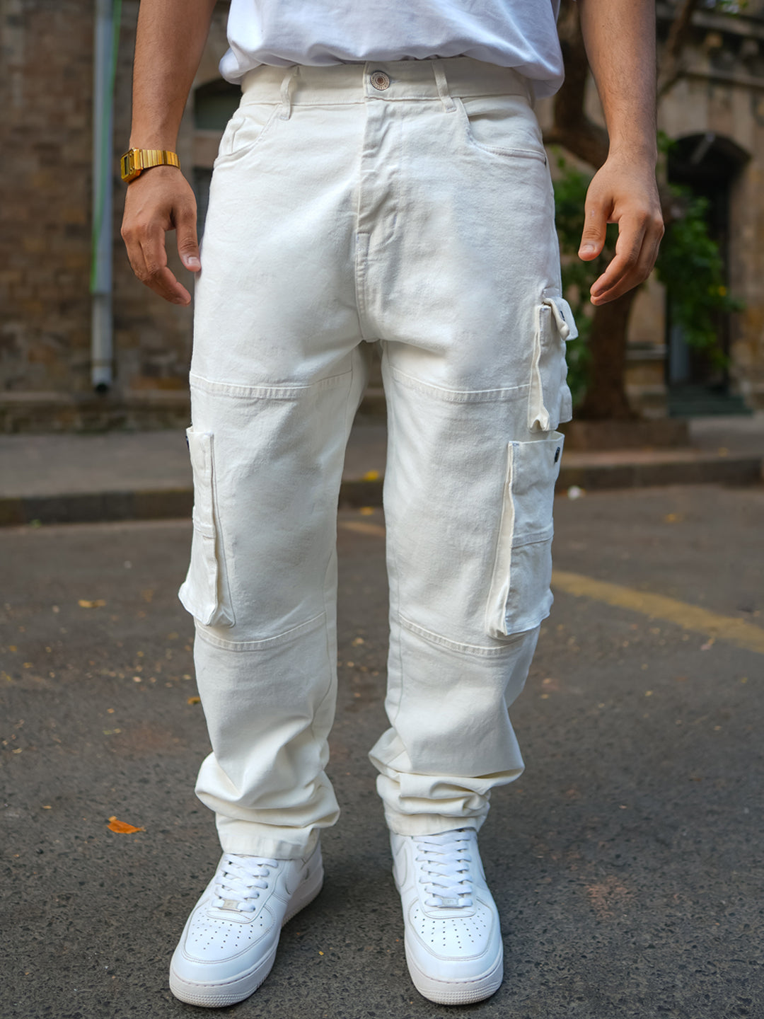 Off White Patch Pockets Denim Jeans.