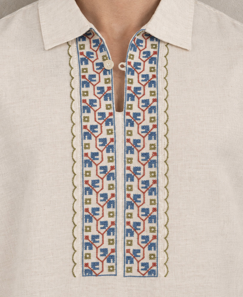 Natural Embroidered Kurta Shirt