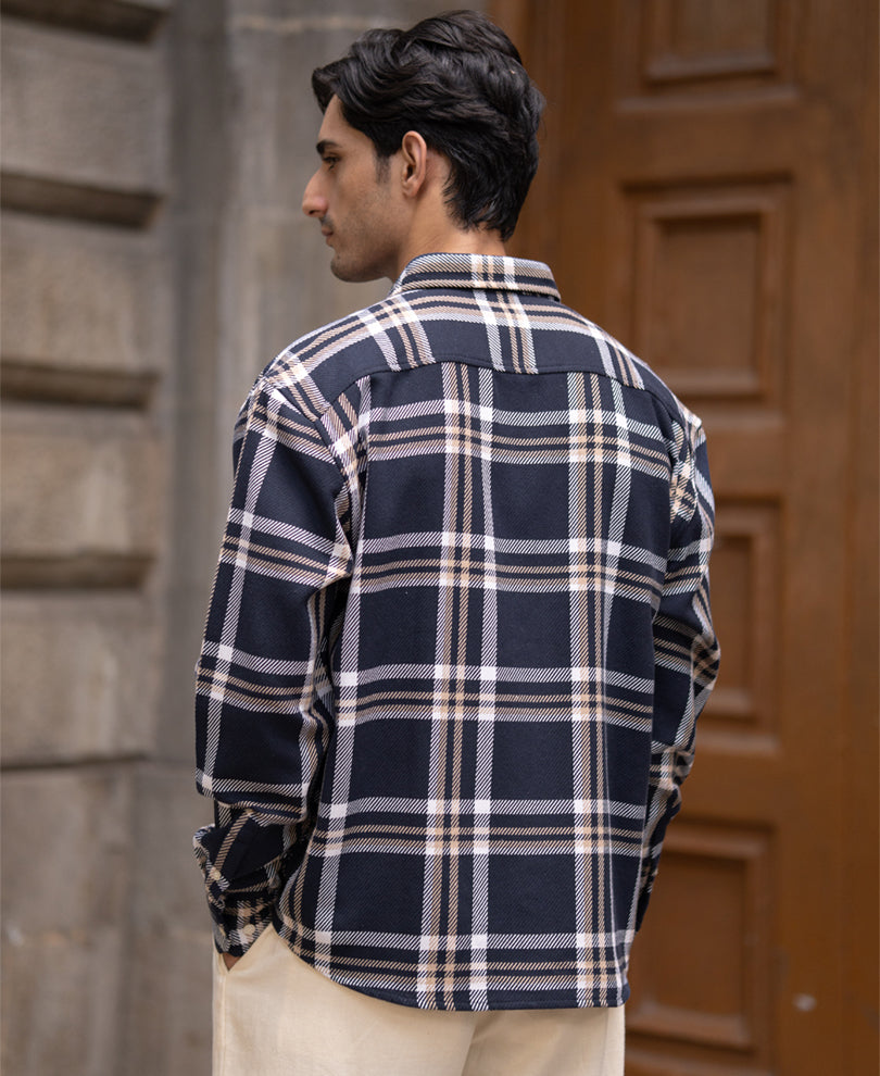 Navy Print Checks Overshirt