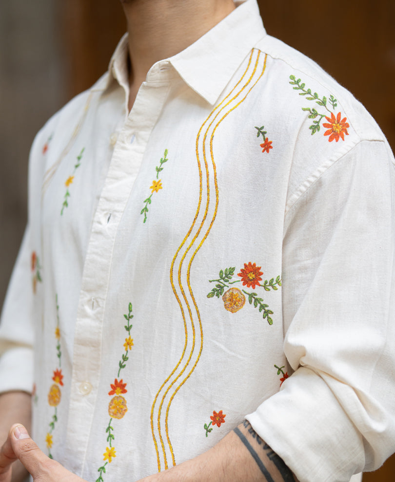 Buy Natural Linen Blend Print Shirt for Men | POWERLOOK