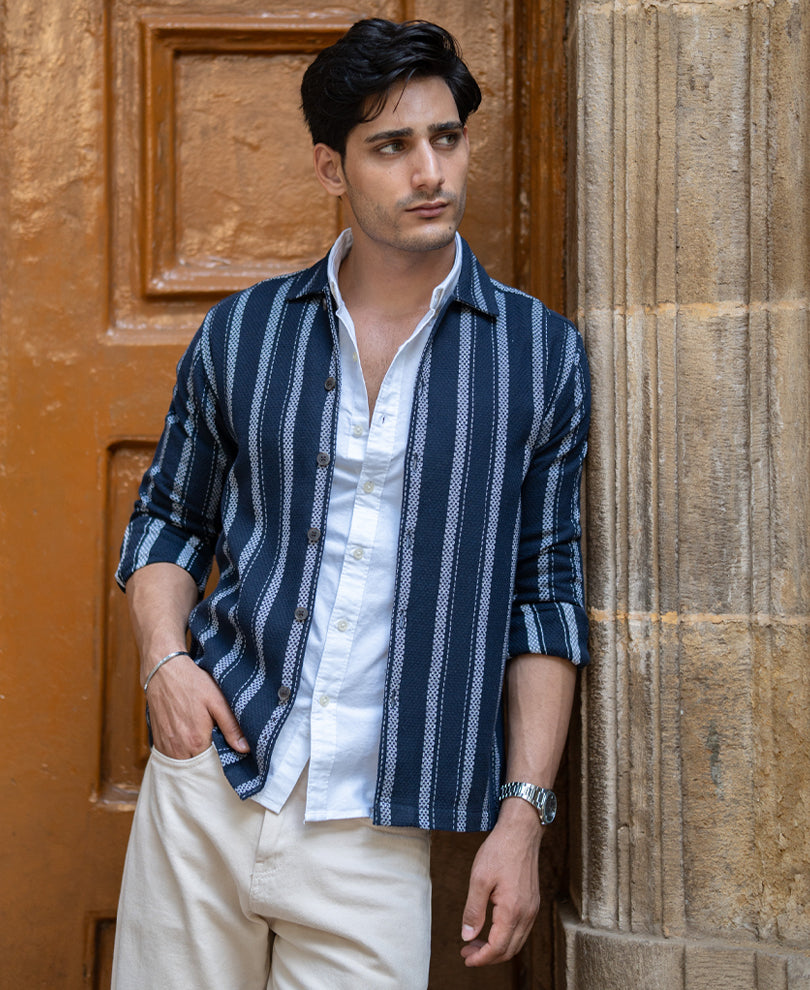 Navy Structure Stripe Shirt.