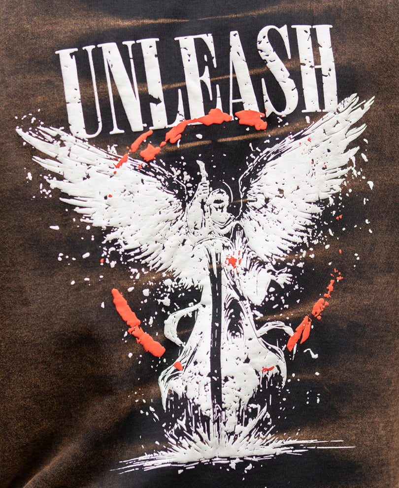 Dark Brown Washed Graphic T-Shirt 100% Cotton