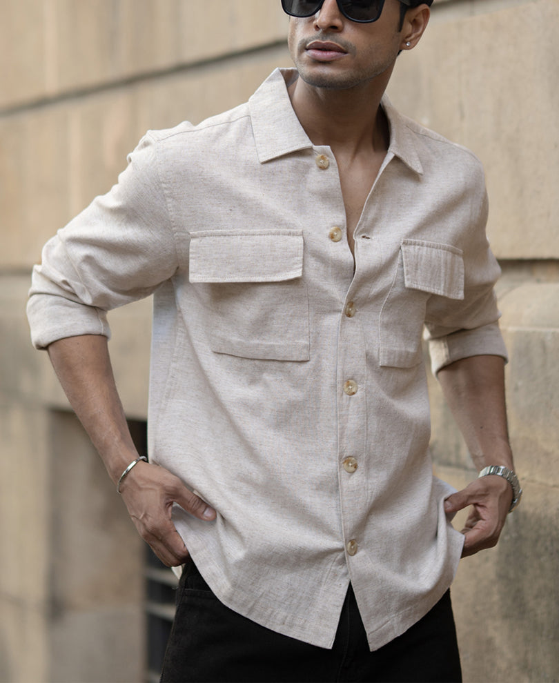 Natural Linen Double Pocket Shirt.