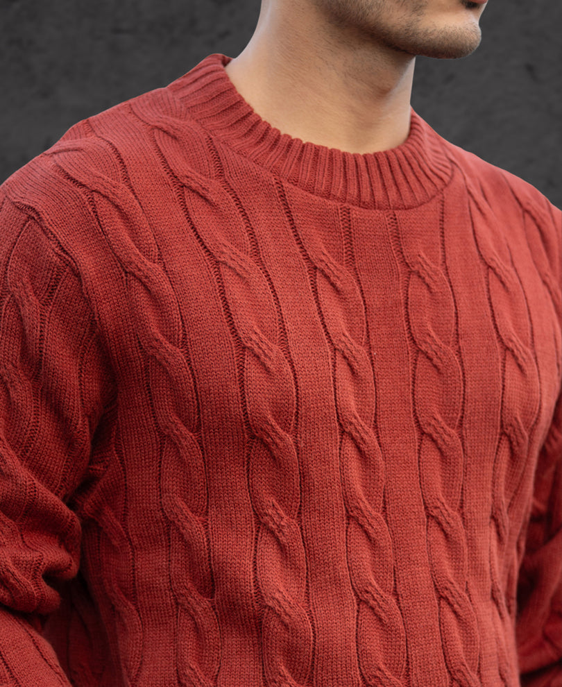 Ochre Distressed Cable Knit T-Shirt.