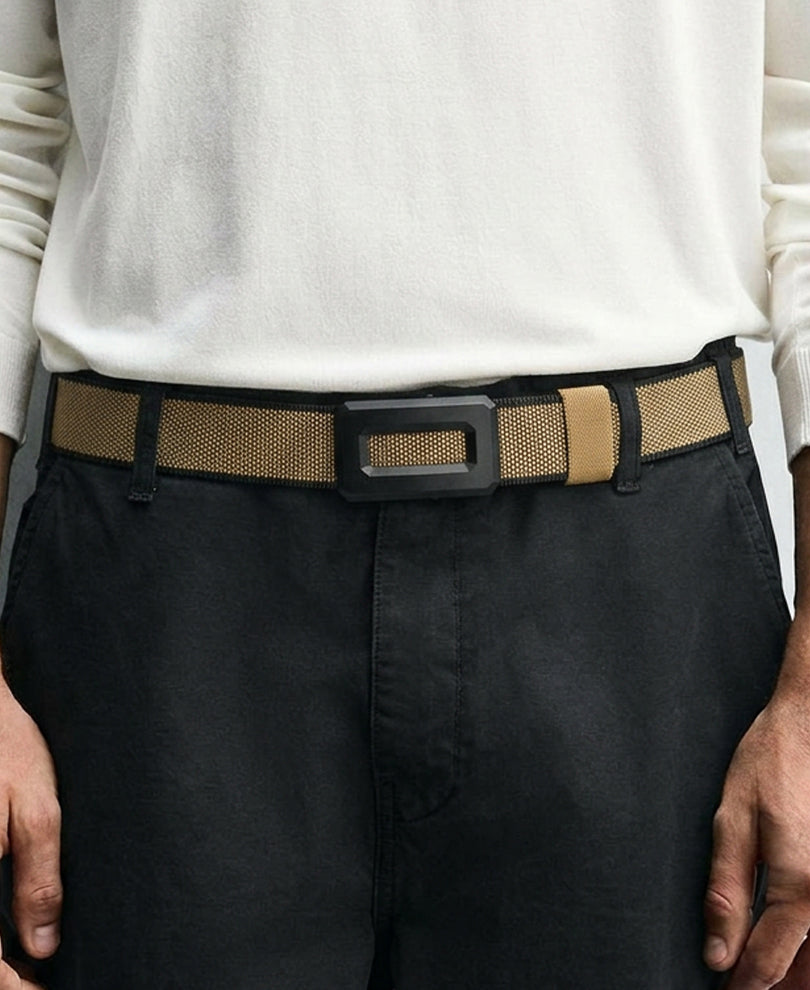 Sand & Black Reversible Webbing Belt
