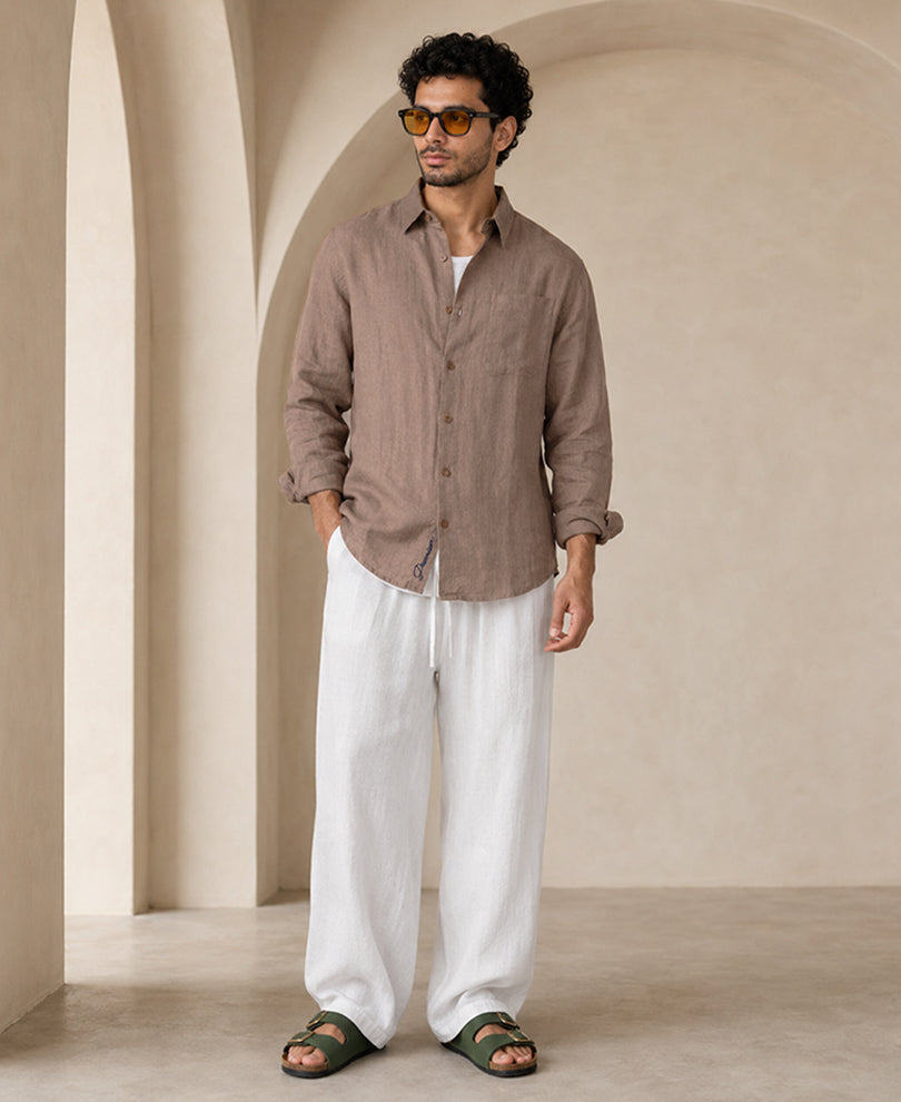 Brown 100% Linen Shirt