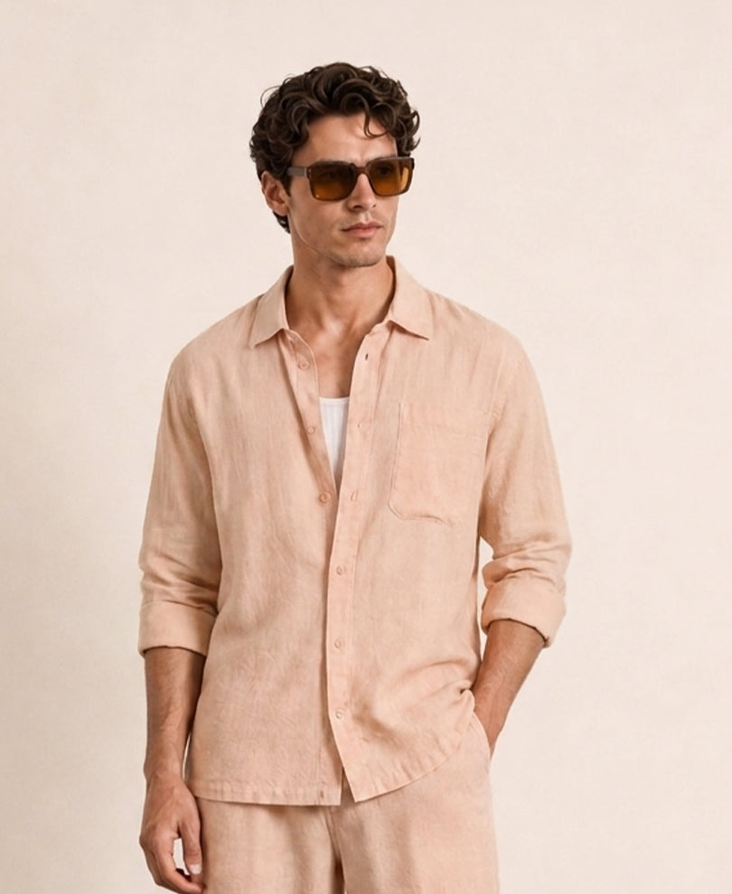 Peach Linen Blend Cord Set