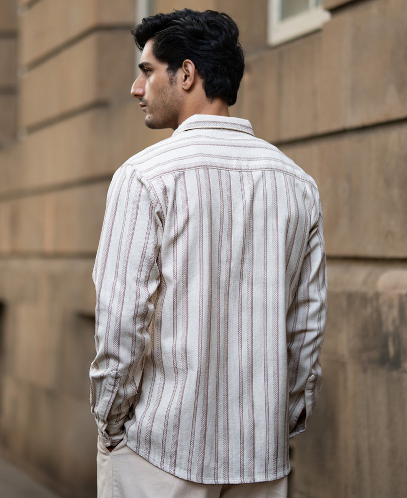 Cream Structured Stripe Shirt.