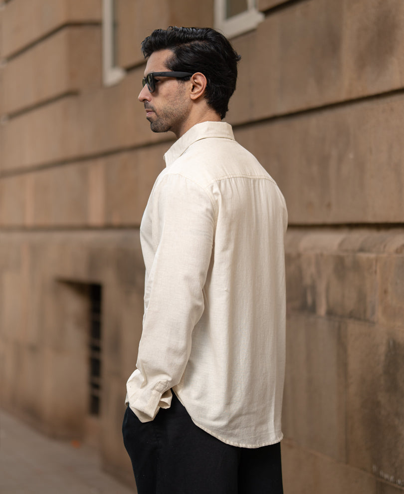 Natural Embroidered Linen Blend Shirt