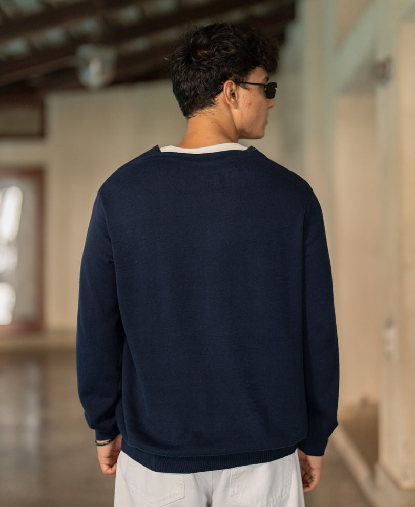 Navy Contrast Double Neck T-Shirt 100% Cotton